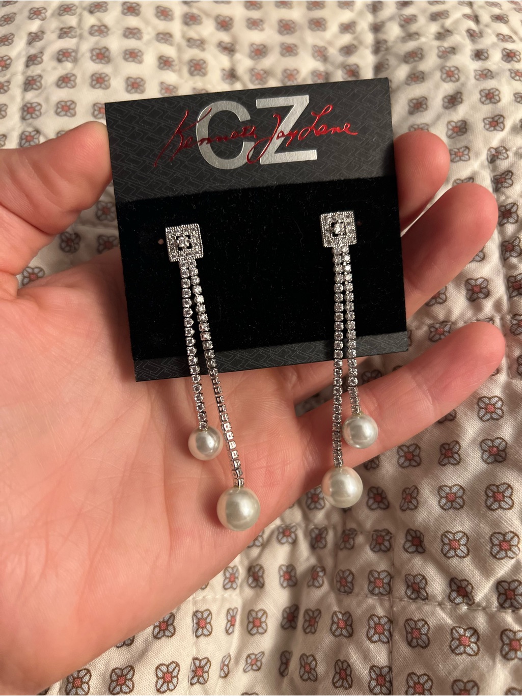 Silver Crystal Drop Earrings With Pearls